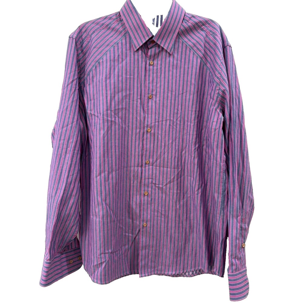 Stone Rose Men's XL Black Rivet Collection Blue & Magenta Stripe Dress‎ Shirt